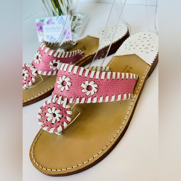 PALM BEACH Sandals Luxe/Hand Crafted 100% Leather Pink White Made In USA - Picture 2 of 15